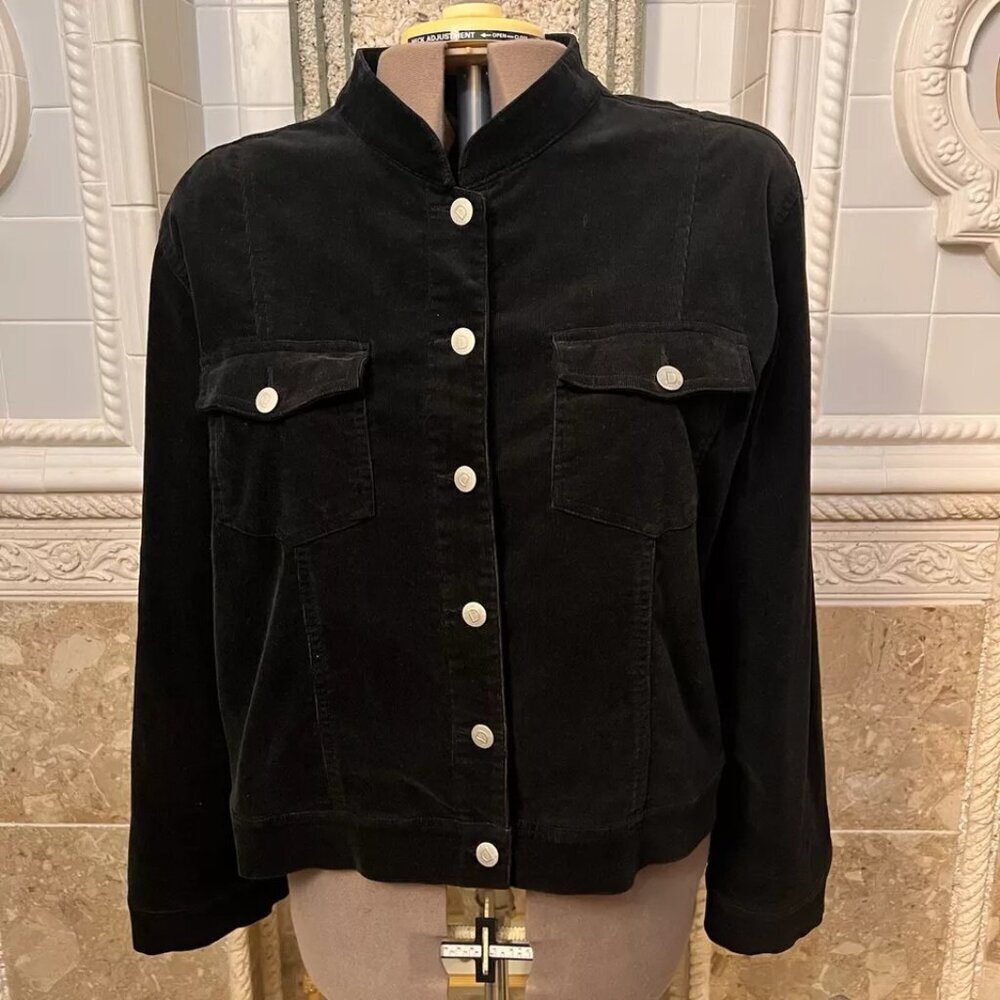 Destiny Corduroy Jacket 3X. Black Military Style. Cotton Spandex. Pockets. D